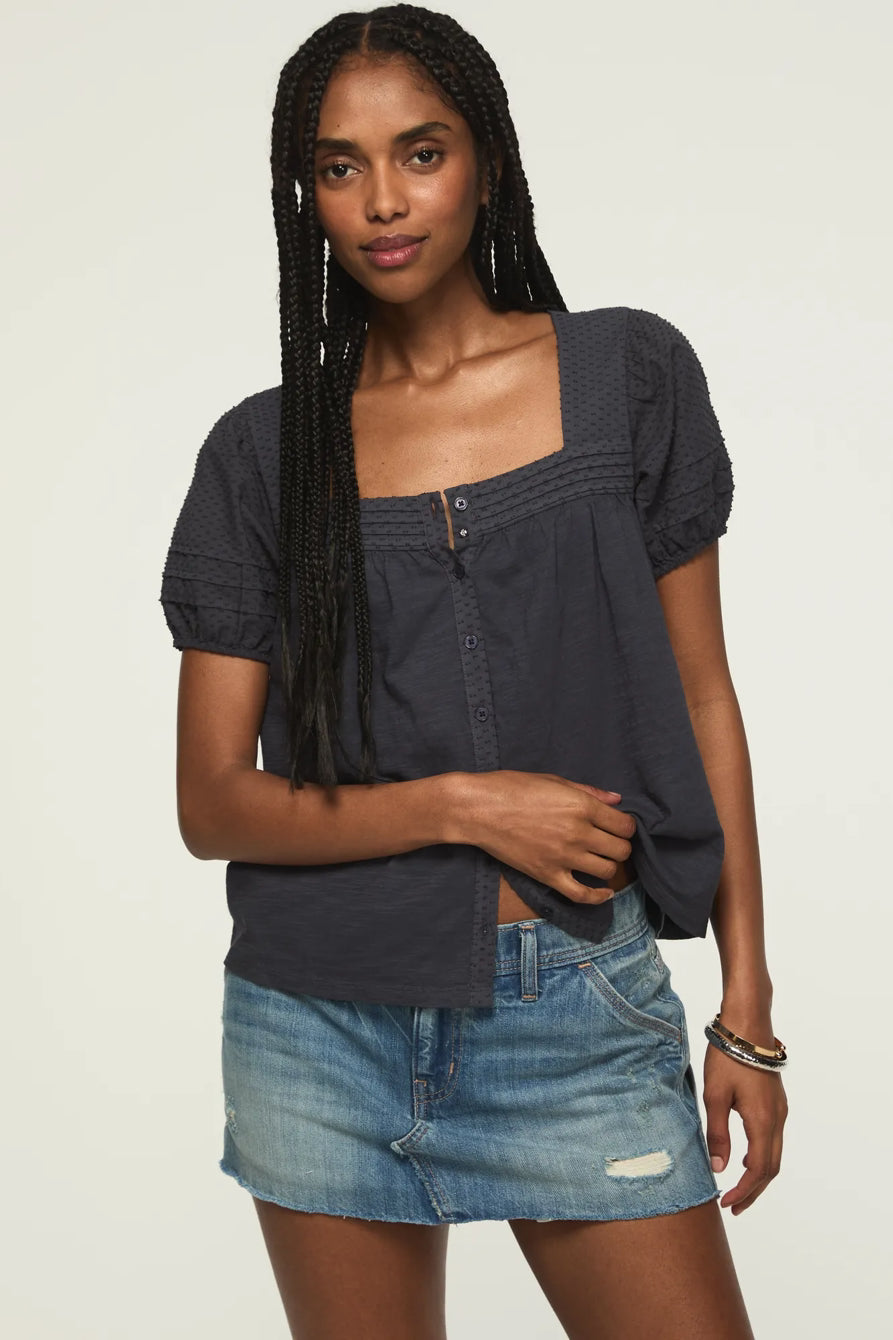 Lucky Brand Women's Short Sleeve Square Neck Top - India Ink