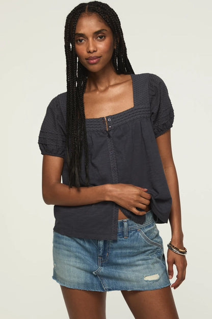 Lucky Brand Women's Short Sleeve Square Neck Top - India Ink