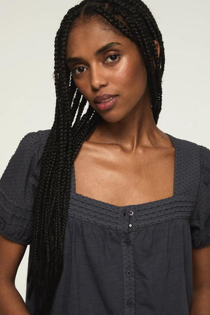 Lucky Brand Women's Short Sleeve Square Neck Top - India Ink
