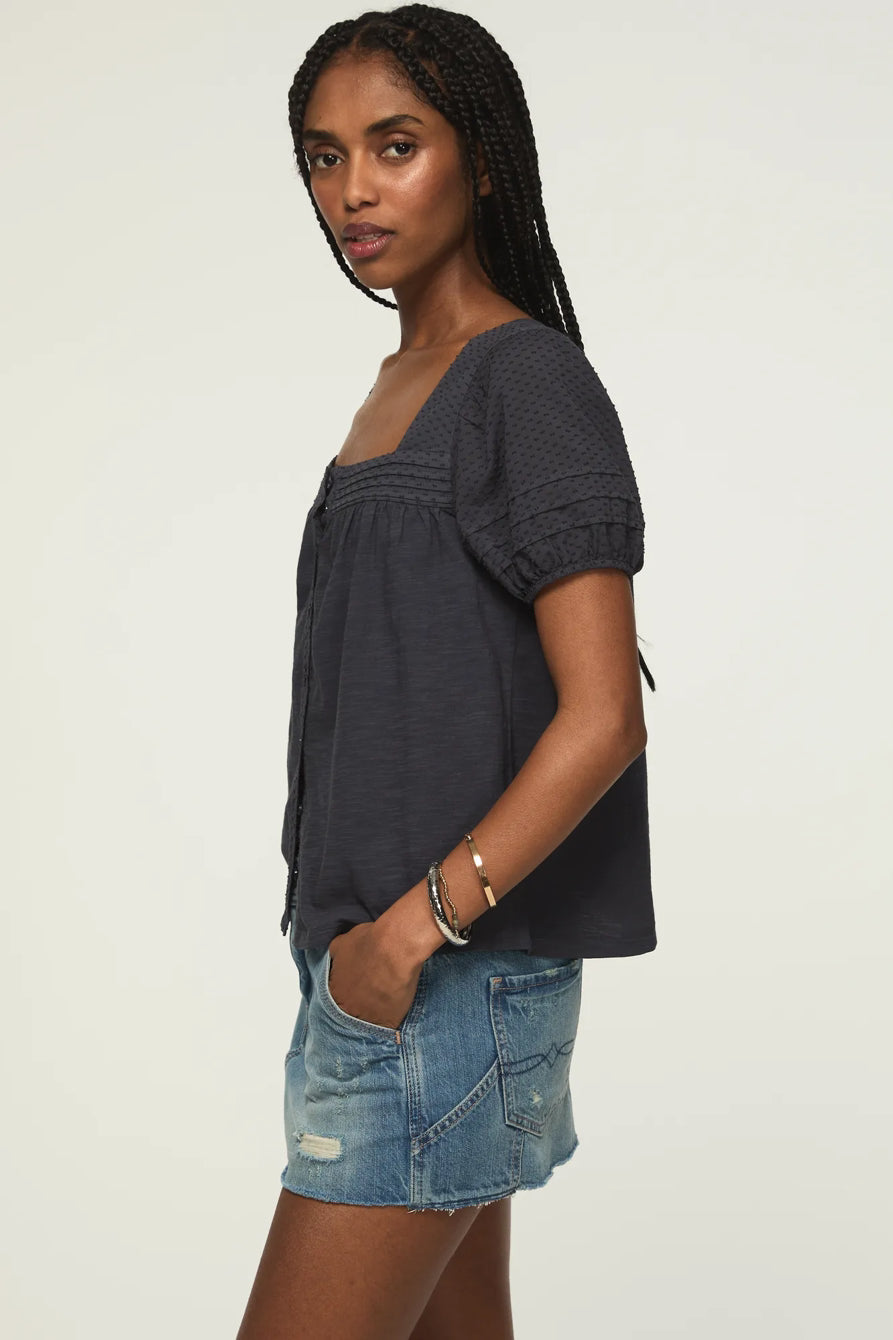 Lucky Brand Women's Short Sleeve Square Neck Top - India Ink