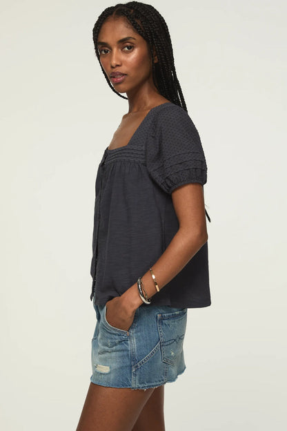 Lucky Brand Women's Short Sleeve Square Neck Top - India Ink