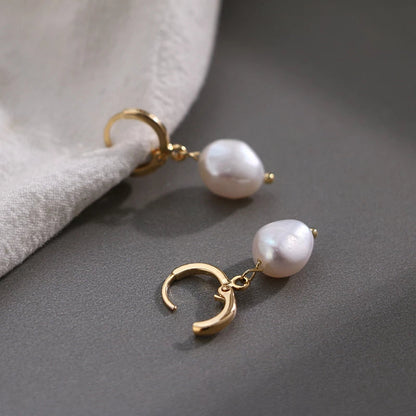 Mint & Lily Freshwater Pearl Drop Huggie Earrings