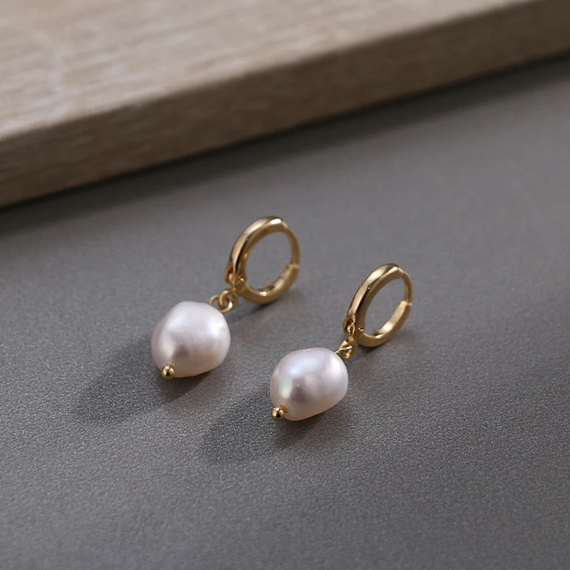 Mint & Lily Freshwater Pearl Drop Huggie Earrings