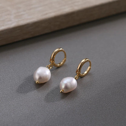 Mint & Lily Freshwater Pearl Drop Huggie Earrings