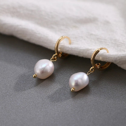 Mint & Lily Freshwater Pearl Drop Huggie Earrings