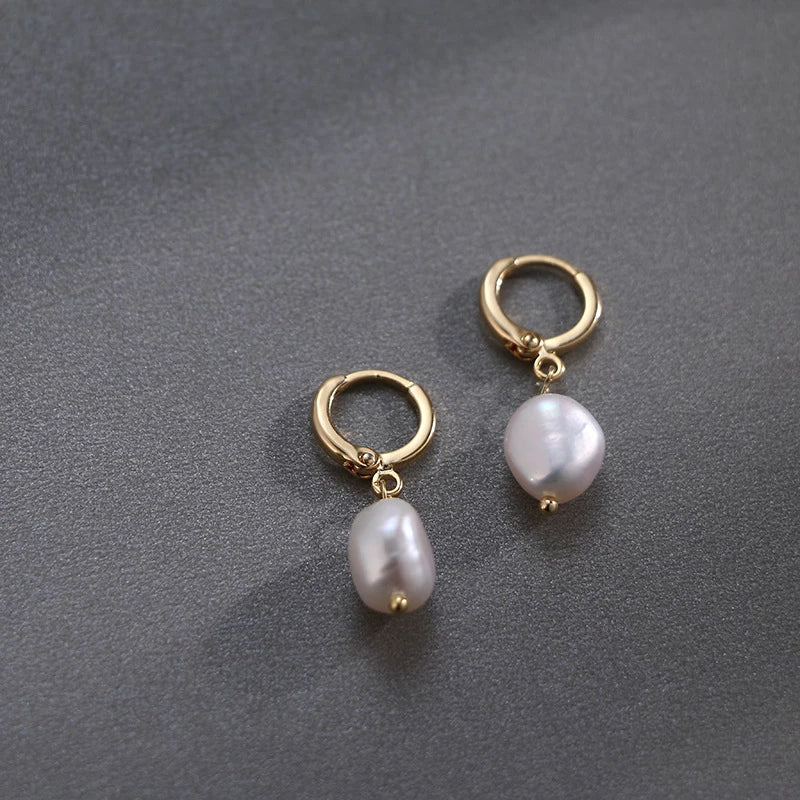 Mint & Lily Freshwater Pearl Drop Huggie Earrings
