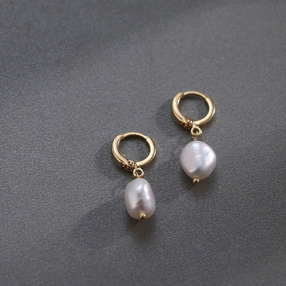 Mint & Lily Freshwater Pearl Drop Huggie Earrings