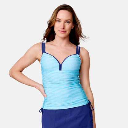 Women's Textured Stripe Double Strap Tankini Top