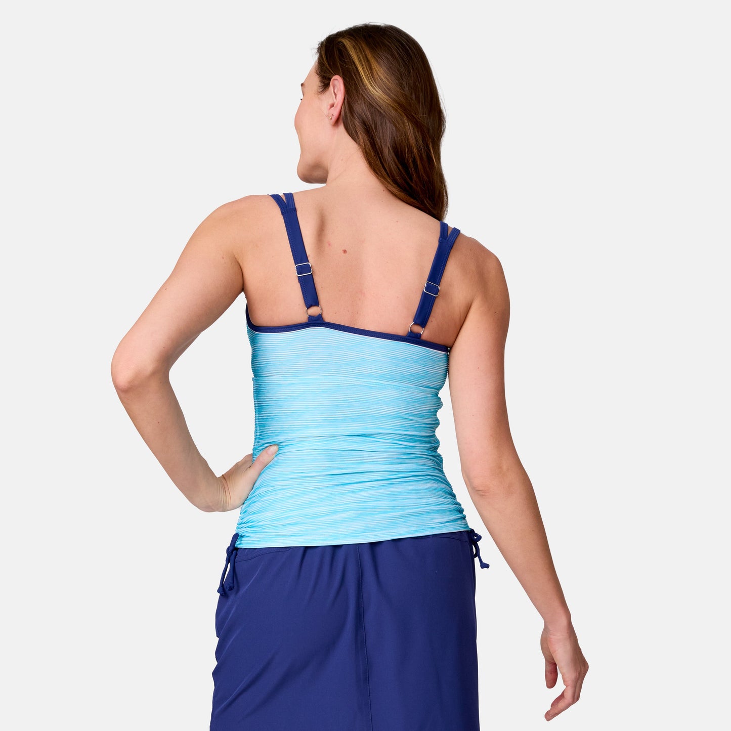 Women's Textured Stripe Double Strap Tankini Top