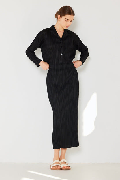 Marina West Pleated Midi Pencil Skirt (SKT01H) - Black