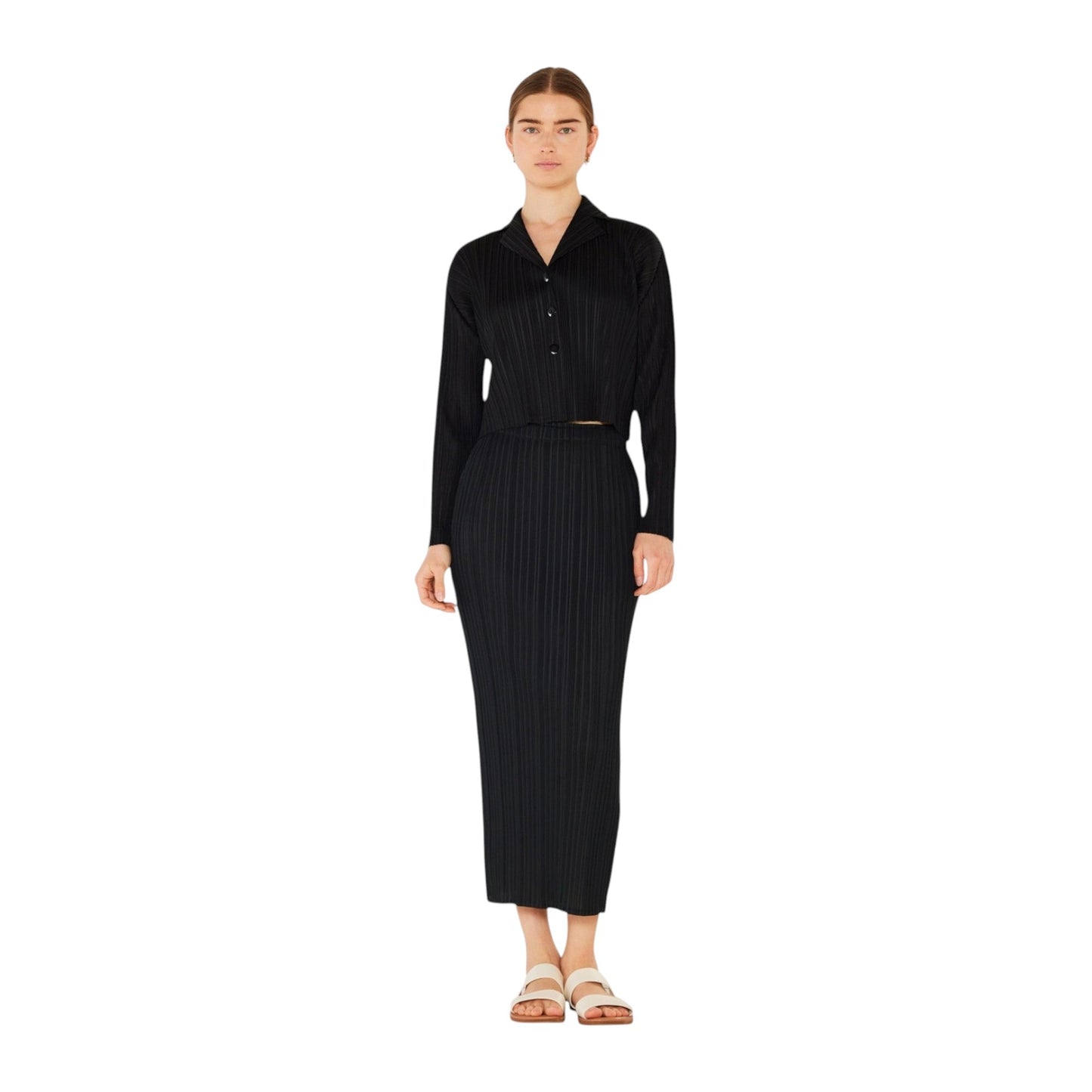 Marina West Pleated Midi Pencil Skirt (SKT01H) - Black