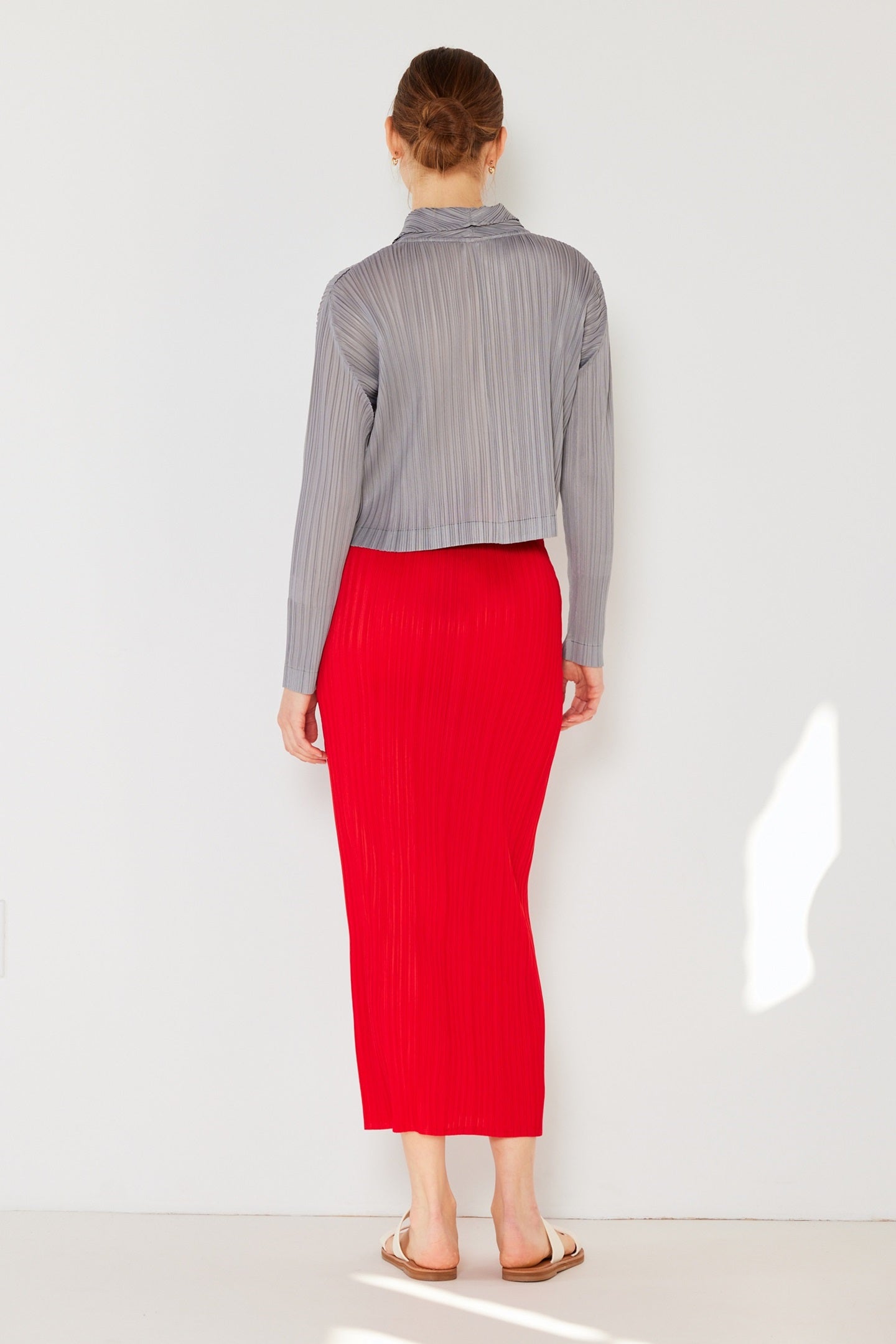 Marina West Pleated Midi Pencil Skirt (SKT01H) - Red