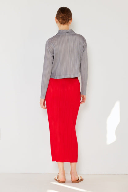 Marina West Pleated Midi Pencil Skirt (SKT01H) - Red