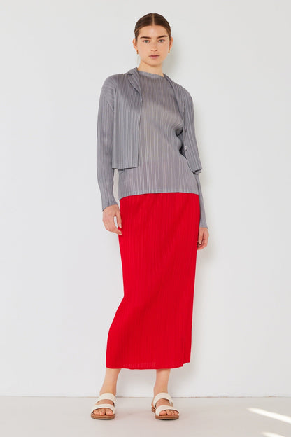 Marina West Pleated Midi Pencil Skirt (SKT01H) - Red