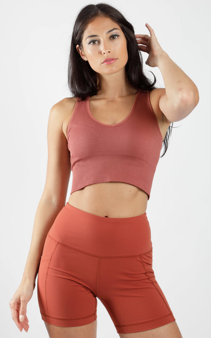 Seamless V-Neck Crop Ribbed Tank Top