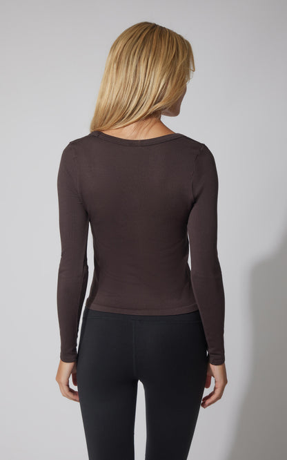 3 PK Ribbed Seamless Crew Neck, Scoop Neck and Square Neck Long Sleeve Top