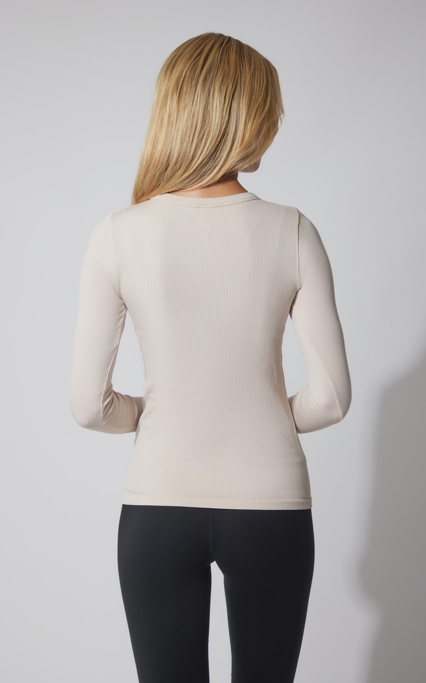 3 PK Ribbed Seamless Crew Neck, Scoop Neck and Square Neck Long Sleeve Top