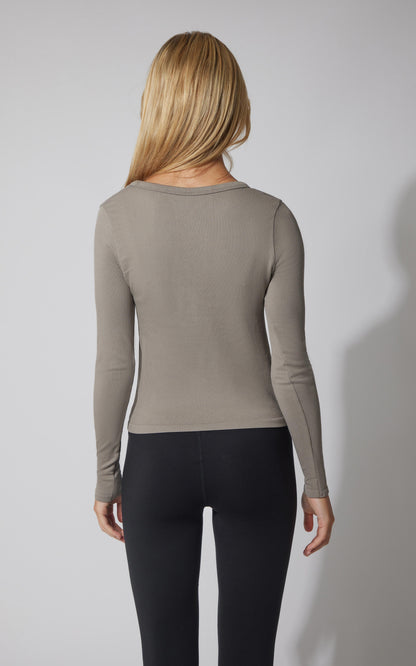 3 PK Ribbed Seamless Crew Neck, Scoop Neck and Square Neck Long Sleeve Top