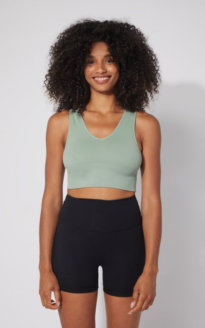 2 PK Ribbed Seamless V-Neck Cropped Tank Top - Our Cafe Story