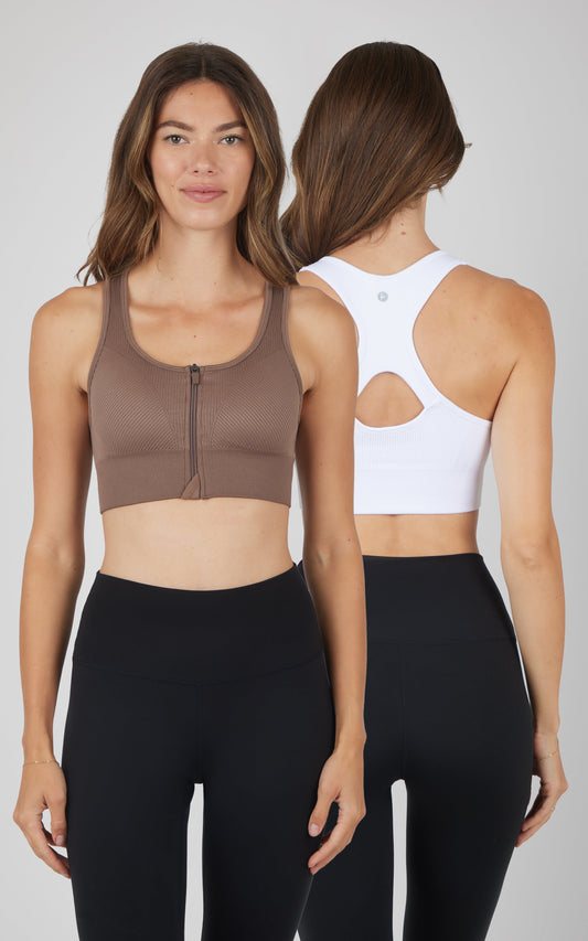 2 PK Ribbed Seamless Zip Front Bra