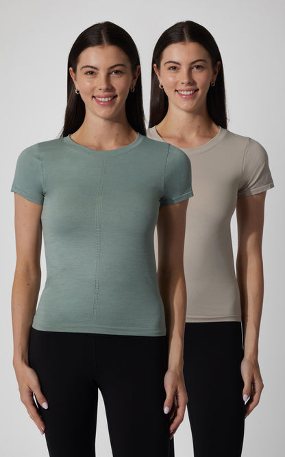 2 PK Seamless Bridgett Short Sleeve Full Length Tee