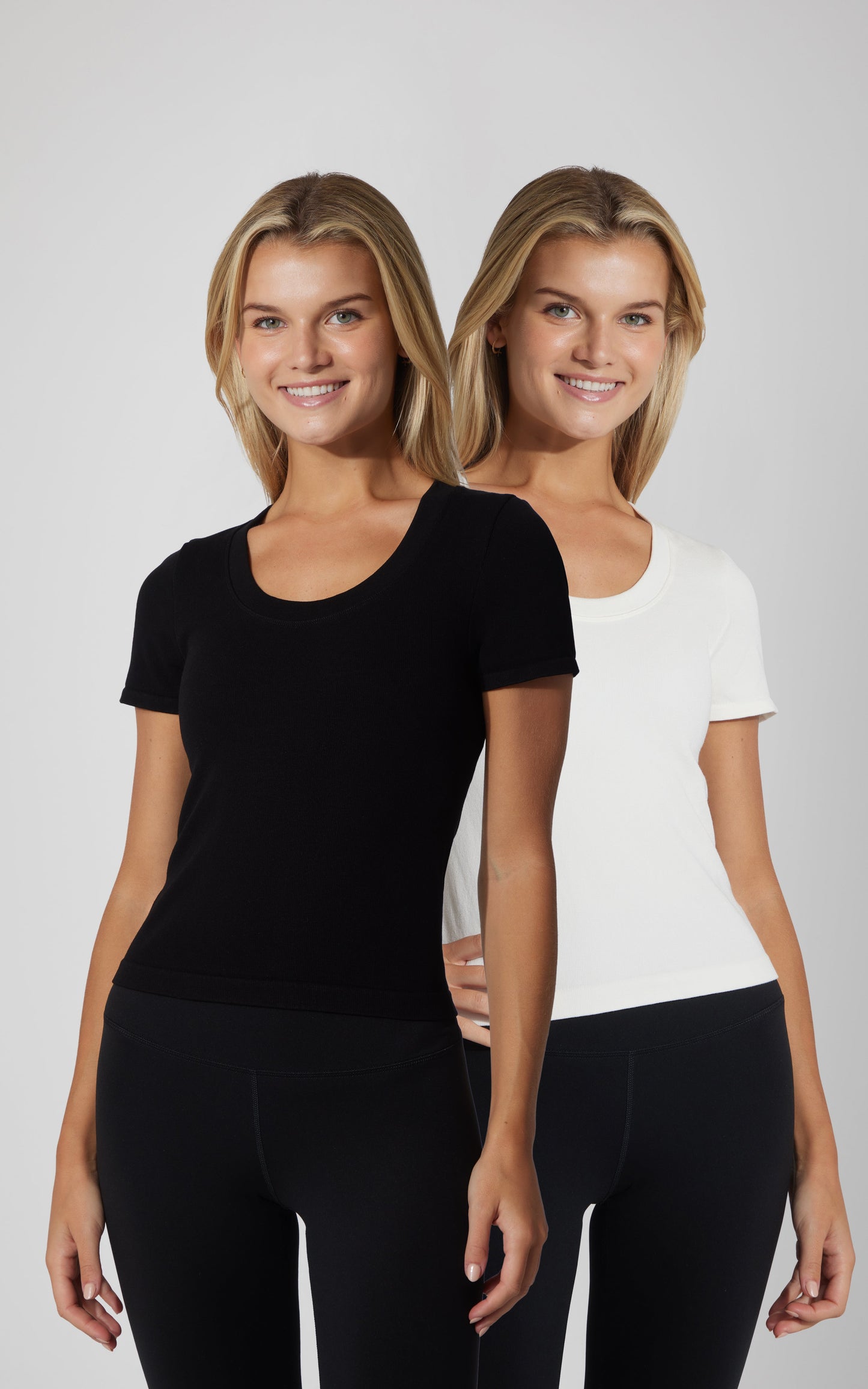 2 PK Seamless Ribbed Scoop Neck Short Sleeve Tee - Our Cafe Story