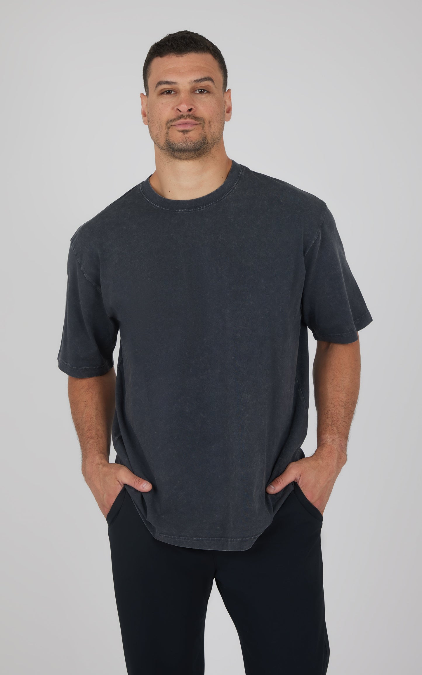 Mens Acid Wash Oversized Boxy Crew Neck Tee