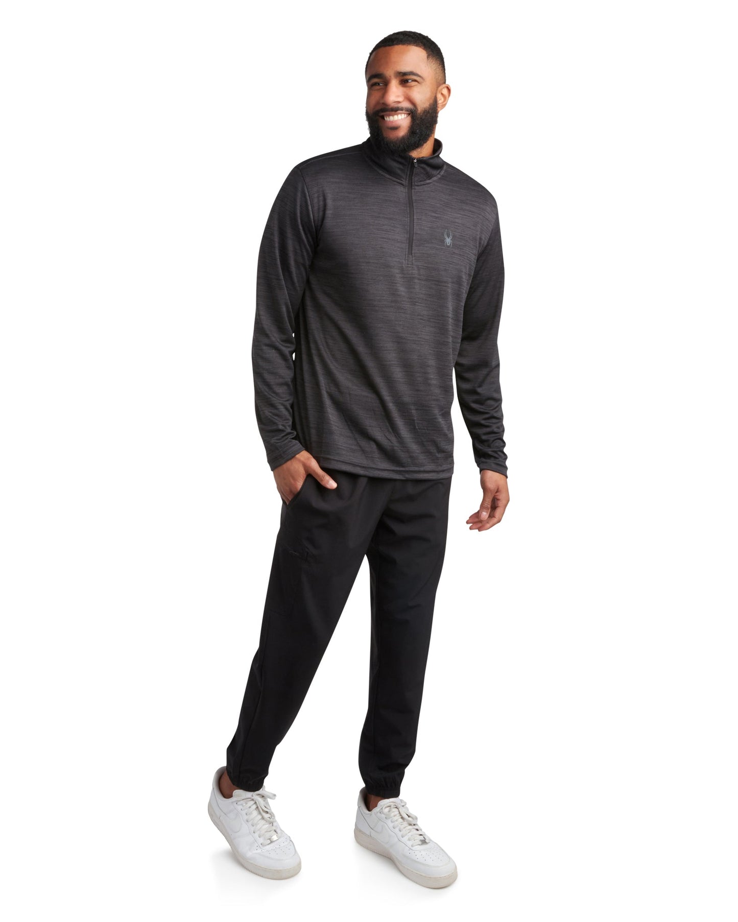 Spyder Men's Long Sleeve Honeycomb Quarter Zip - Heather Black