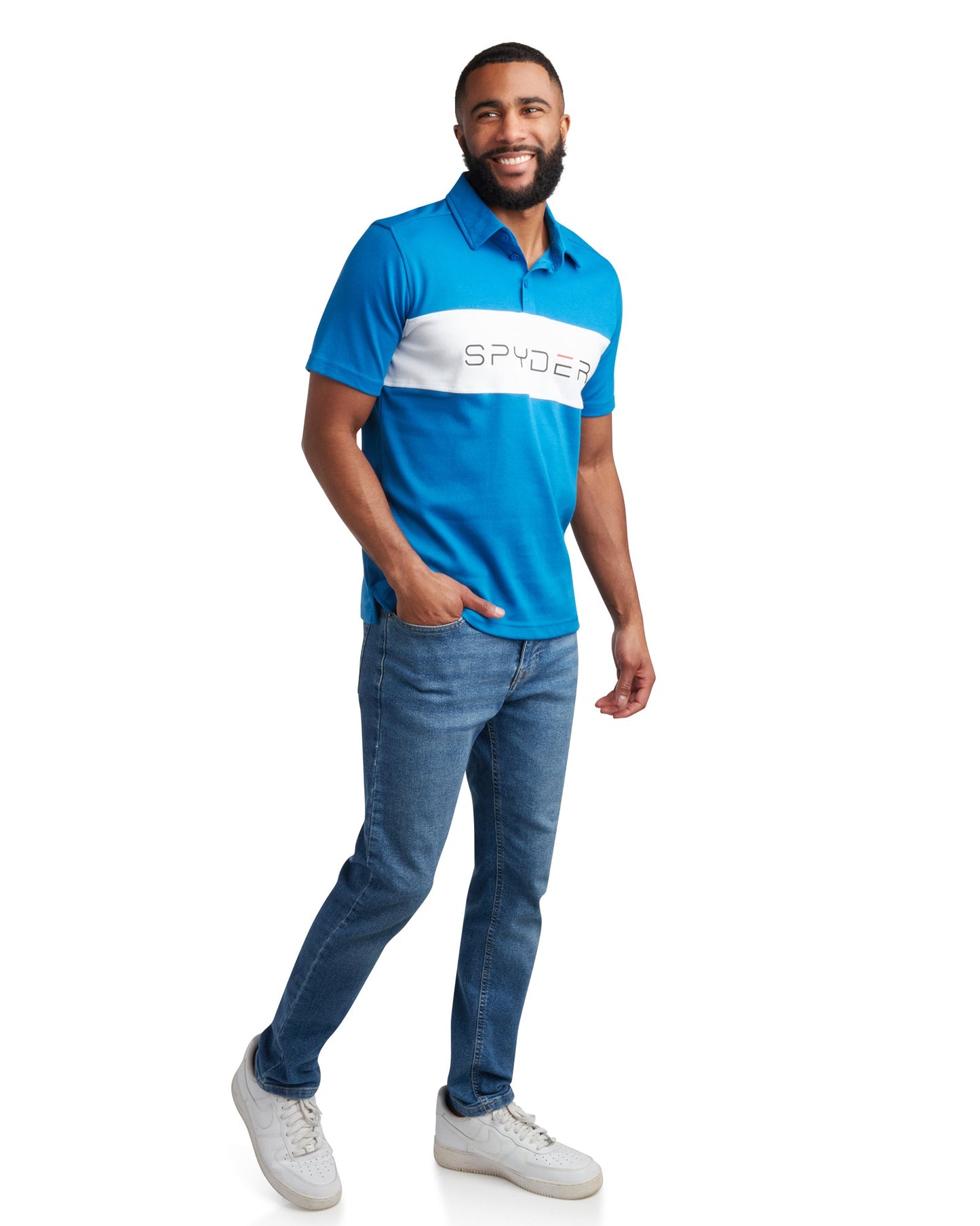 Men's Short Sleeve Interlock Color Block - Cobalt