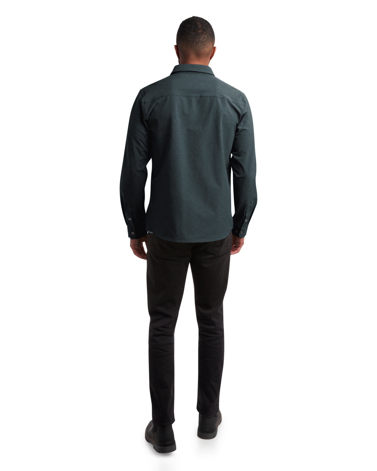 Men's Melange Long Sleeve 2 Pocket Shirt - Black