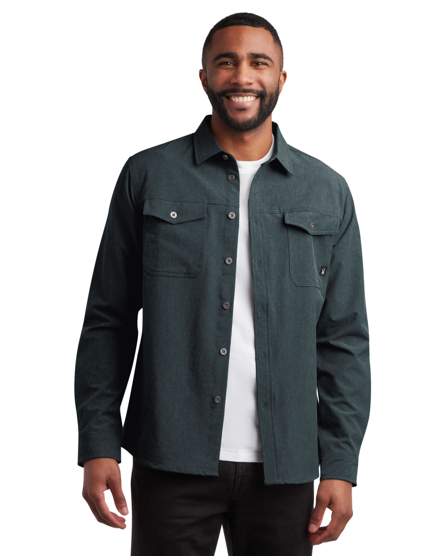 Men's Melange Long Sleeve 2 Pocket Shirt - Black