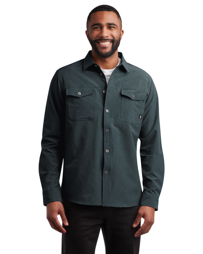 Men's Melange Long Sleeve 2 Pocket Shirt - Black