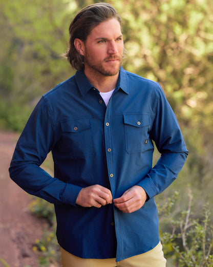 Men's Melange Long Sleeve 2 Pocket Shirt - Estate Blue