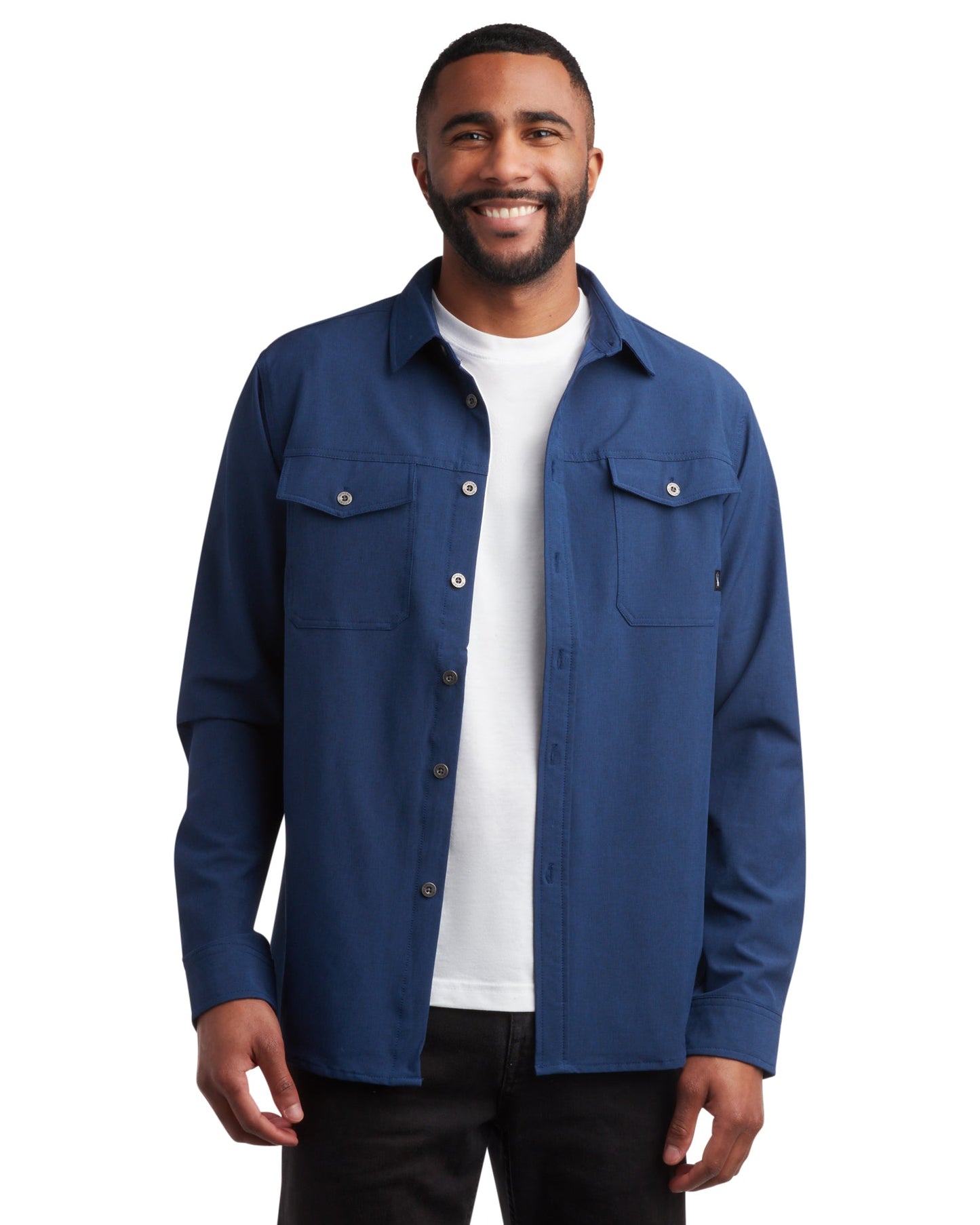Men's Melange Long Sleeve 2 Pocket Shirt - Estate Blue