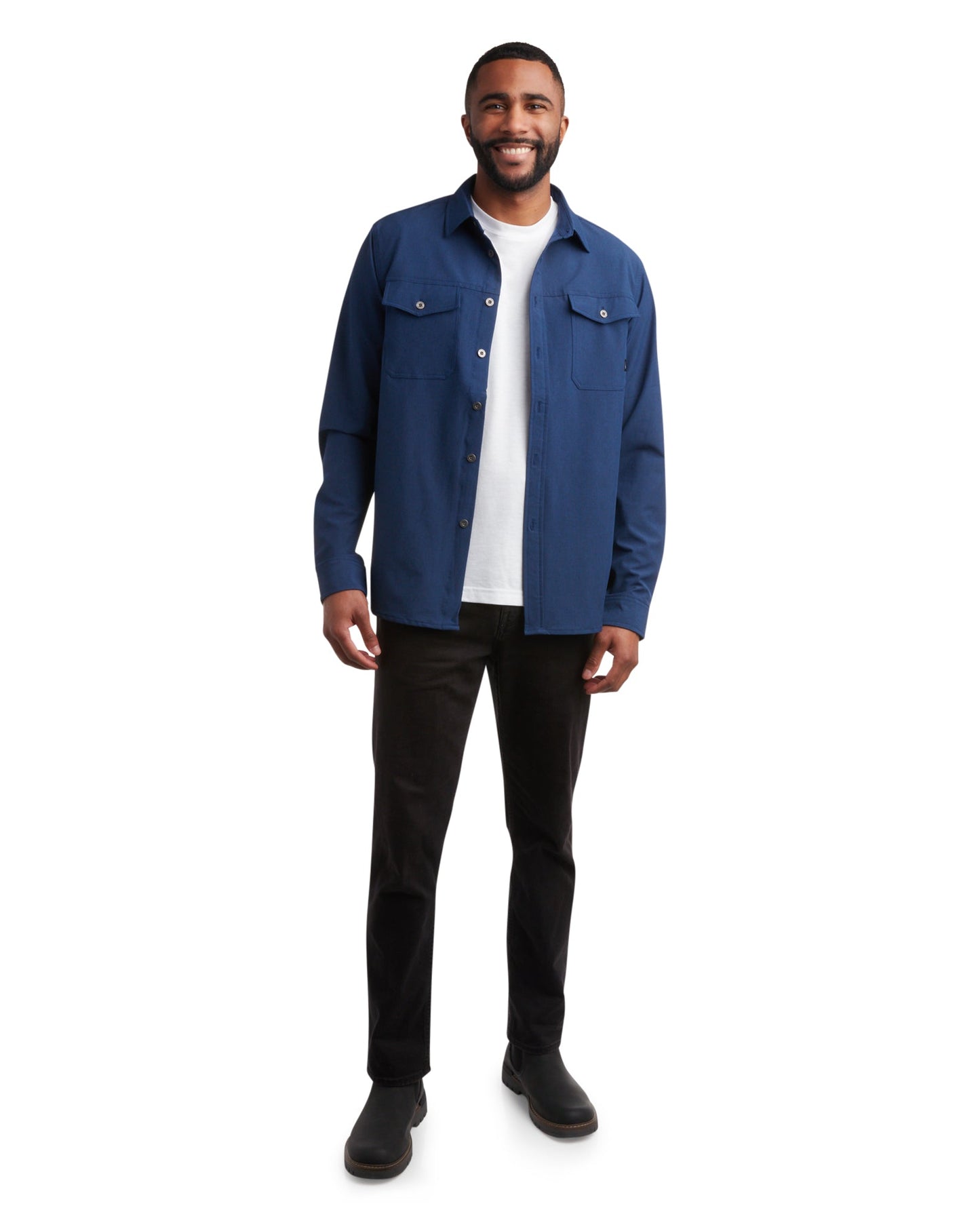 Men's Melange Long Sleeve 2 Pocket Shirt - Estate Blue