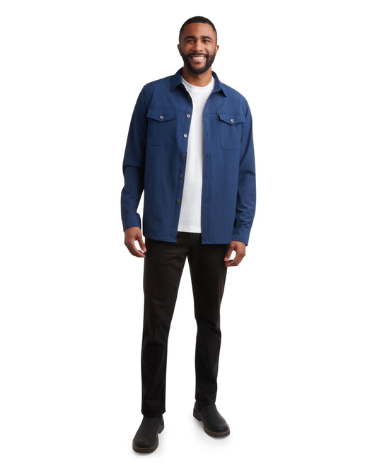 Men's Melange Long Sleeve 2 Pocket Shirt - Estate Blue