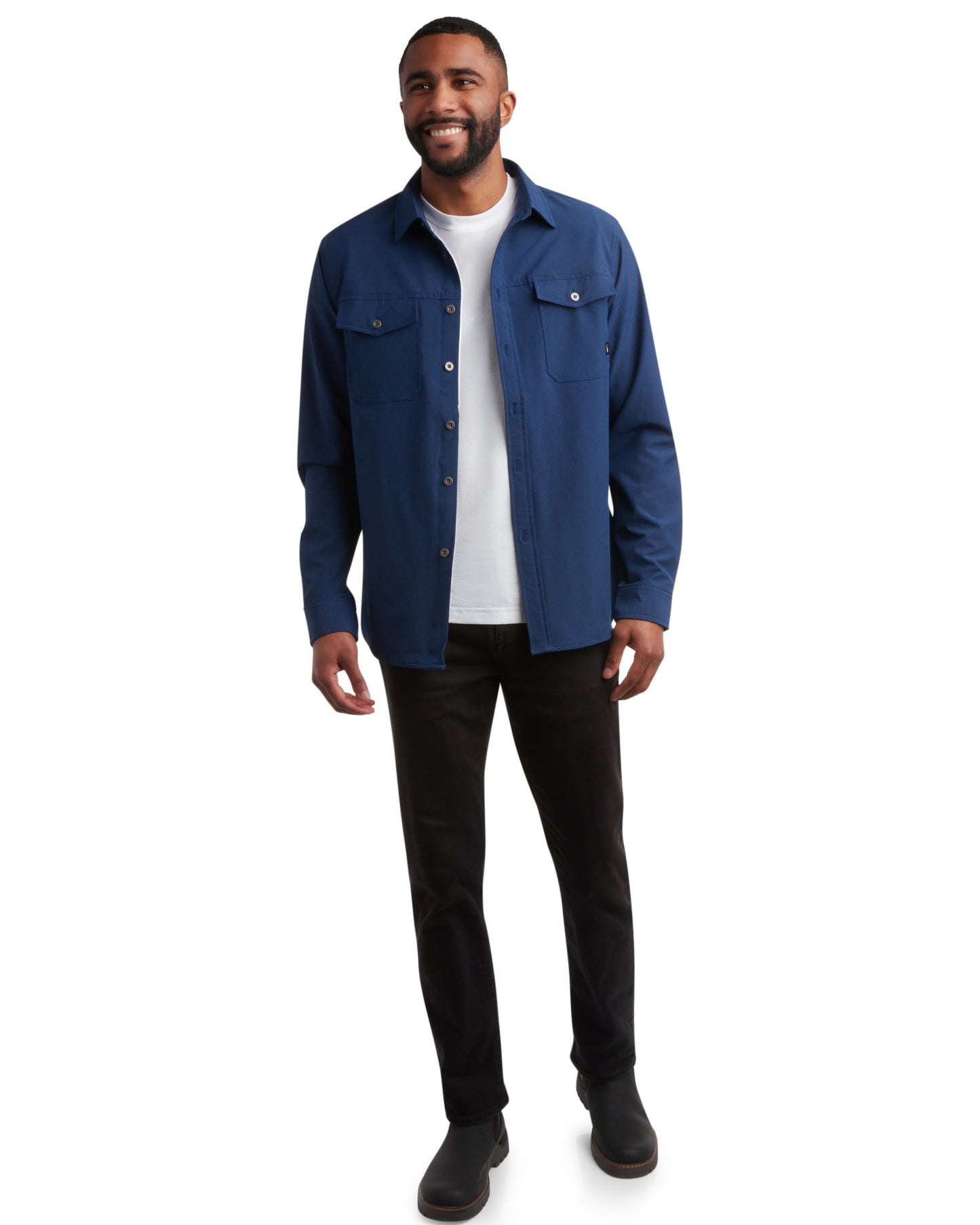 Men's Melange Long Sleeve 2 Pocket Shirt - Estate Blue