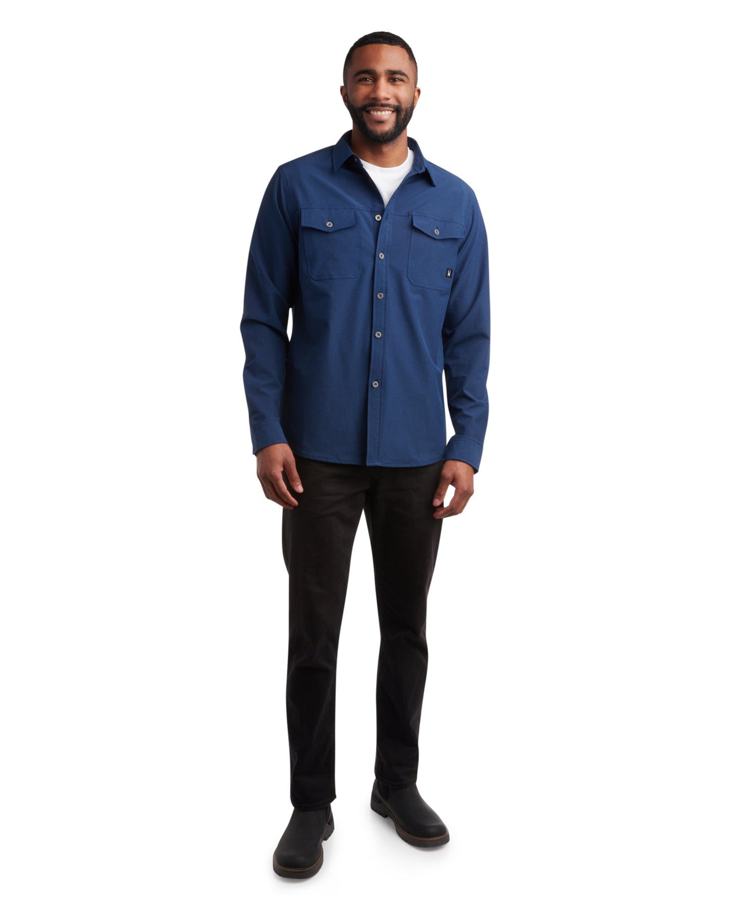 Men's Melange Long Sleeve 2 Pocket Shirt - Estate Blue