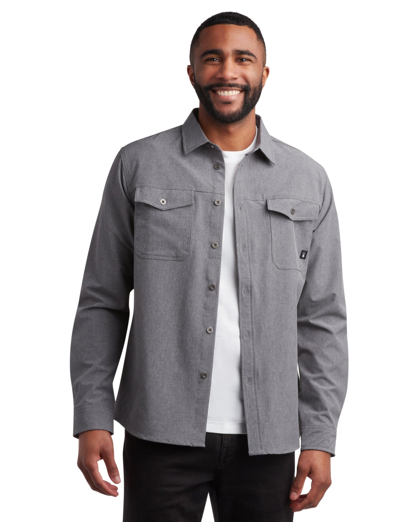 Men's Melange Long Sleeve 2 Pocket  - Grey