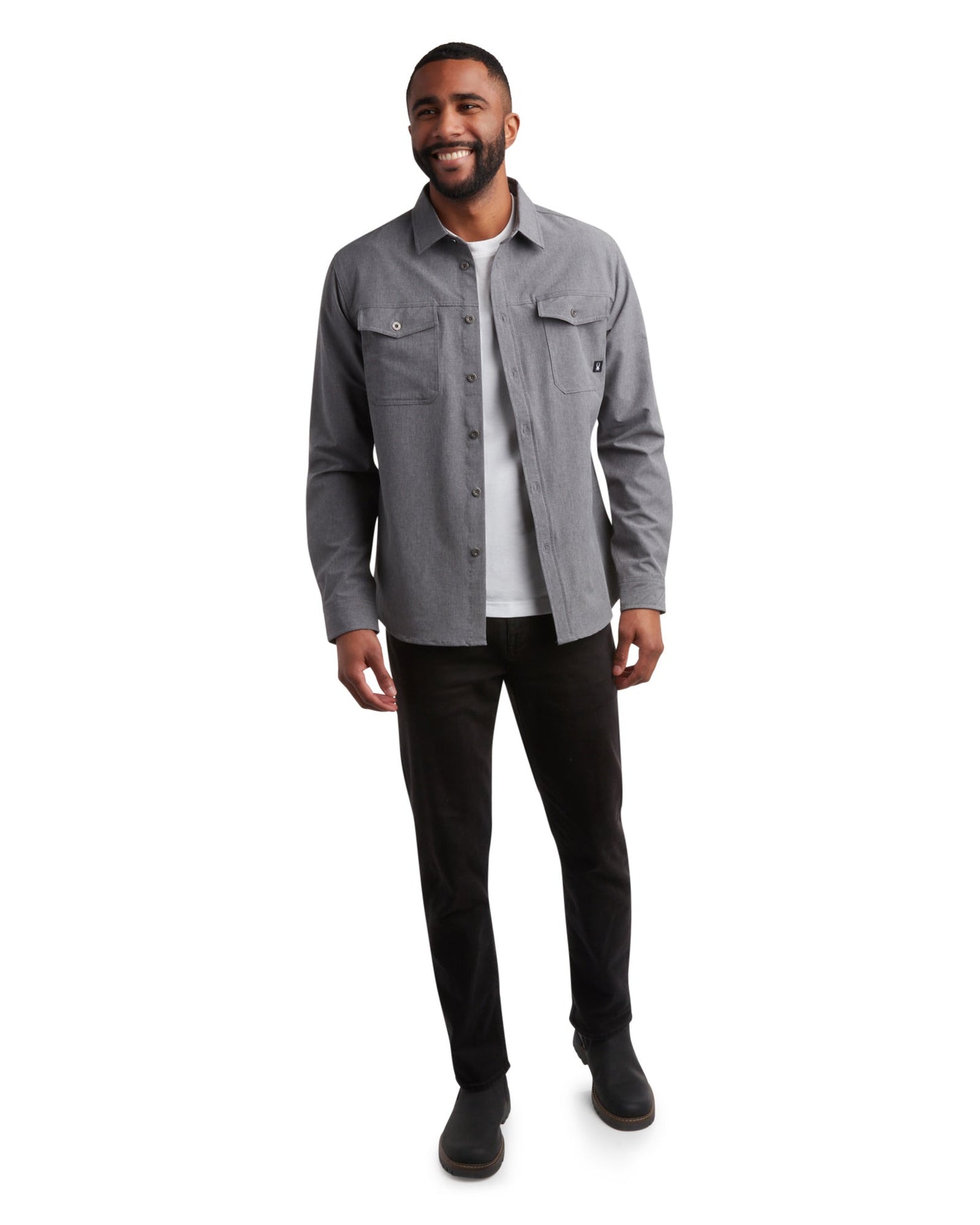 Men's Melange Long Sleeve 2 Pocket  - Grey