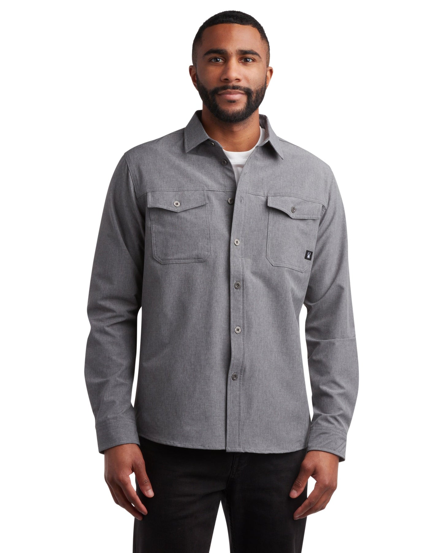 Men's Melange Long Sleeve 2 Pocket  - Grey
