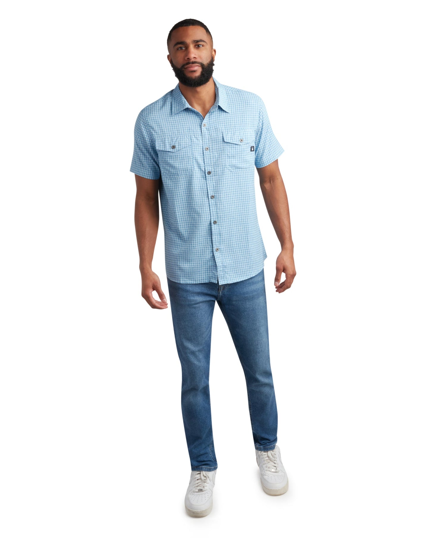 Men's Short Sleeve Mini Check - Cobalt