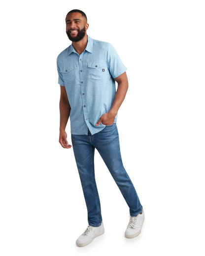 Men's Short Sleeve Mini Check - Cobalt