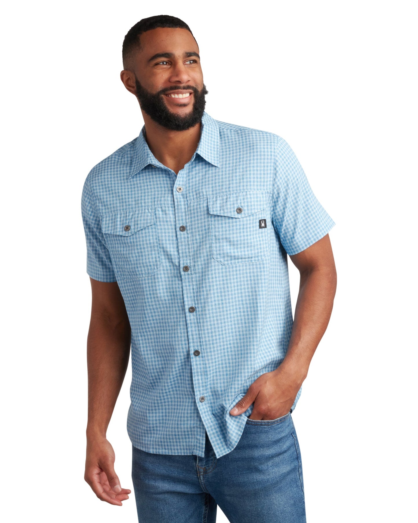 Men's Short Sleeve Mini Check - Cobalt