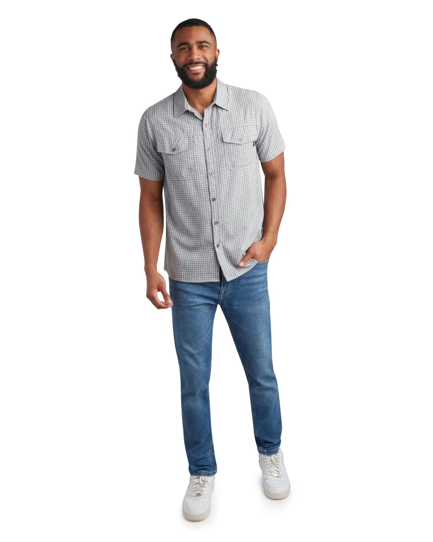 Men's Short Sleeve Check - Grey
