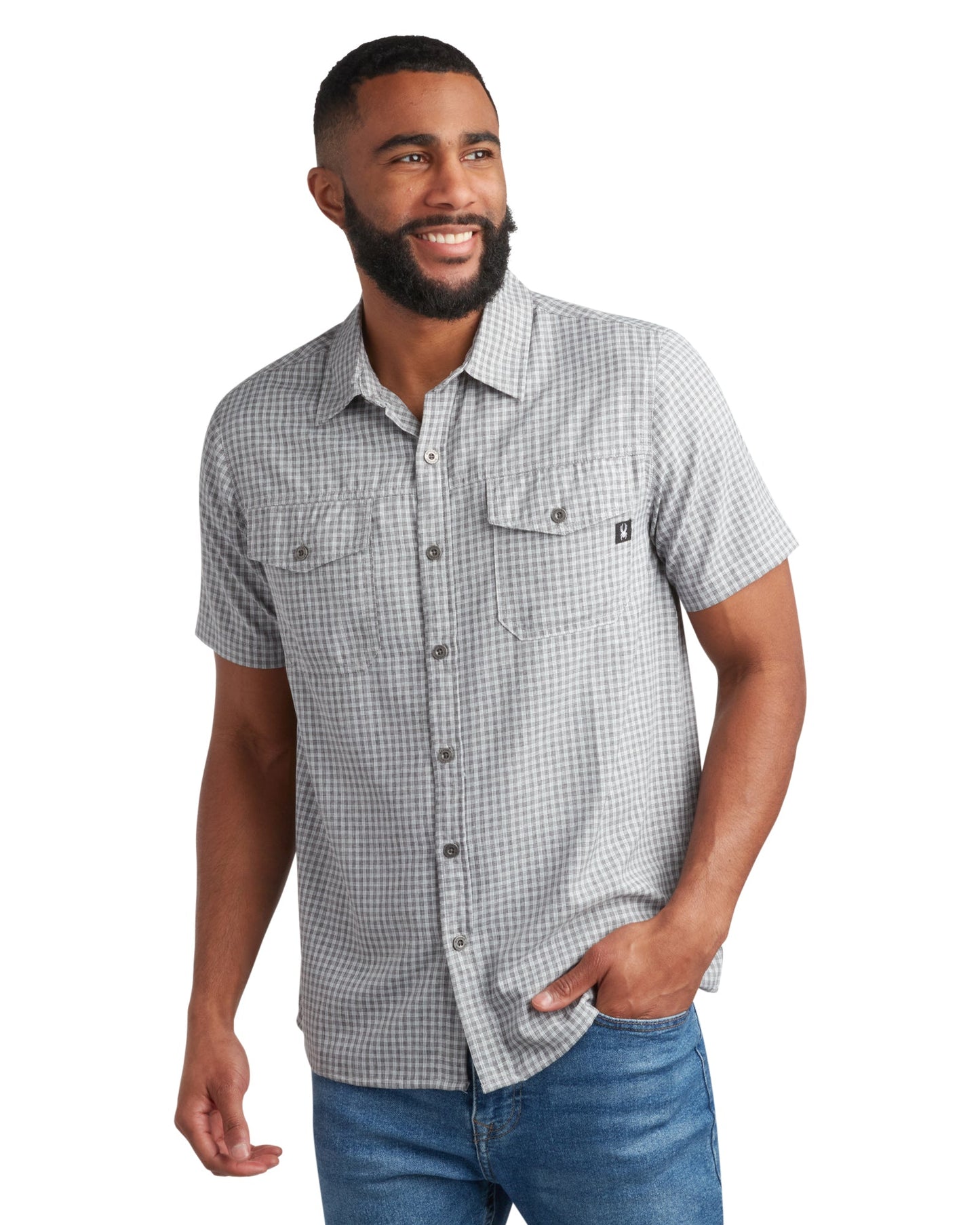 Men's Short Sleeve Check - Grey