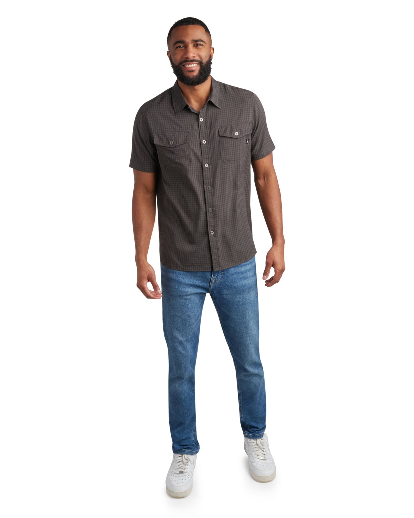 Men's Short Sleeve Mini Check - Heather Black