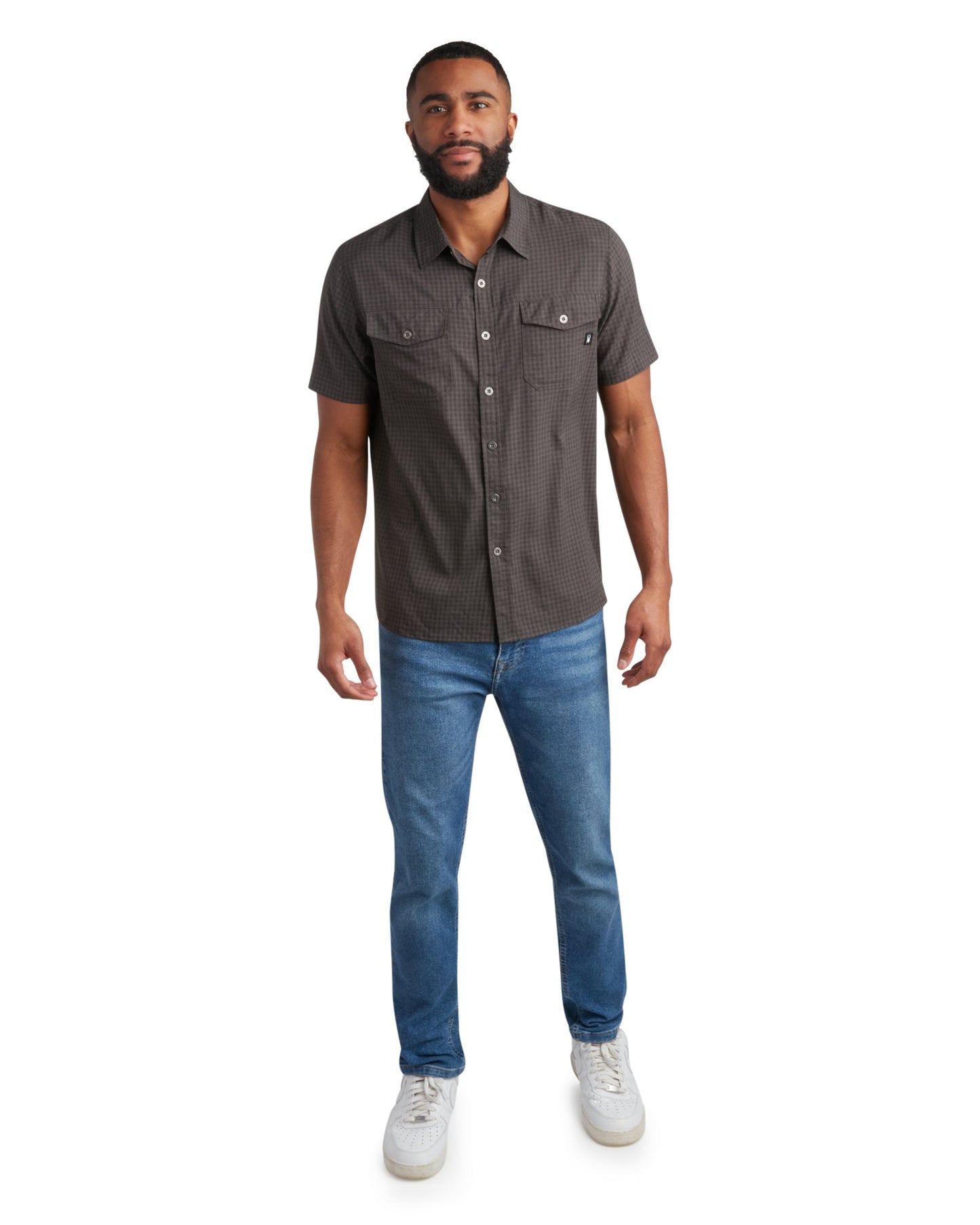 Men's Short Sleeve Mini Check - Heather Black