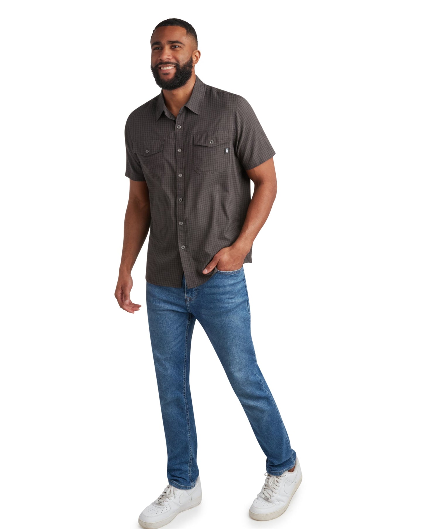 Men's Short Sleeve Mini Check - Heather Black
