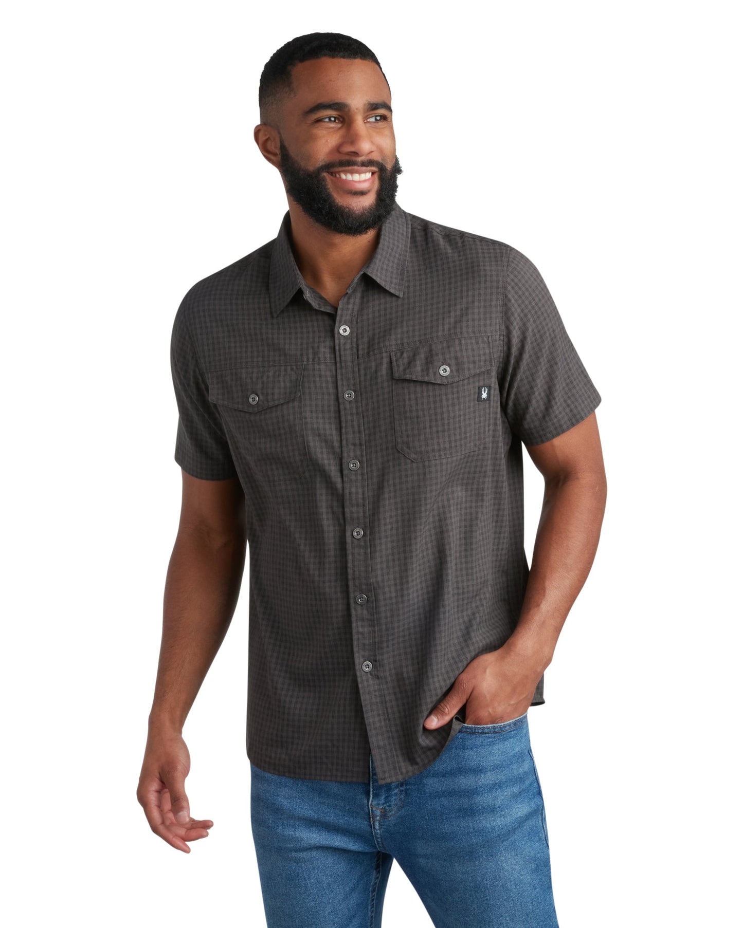 Men's Short Sleeve Mini Check - Heather Black